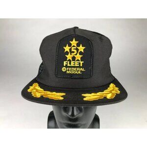 5 Star Fleet Federal Mogul Mens Black‎ Mesh Back Trucker Snapback Hat Size OS